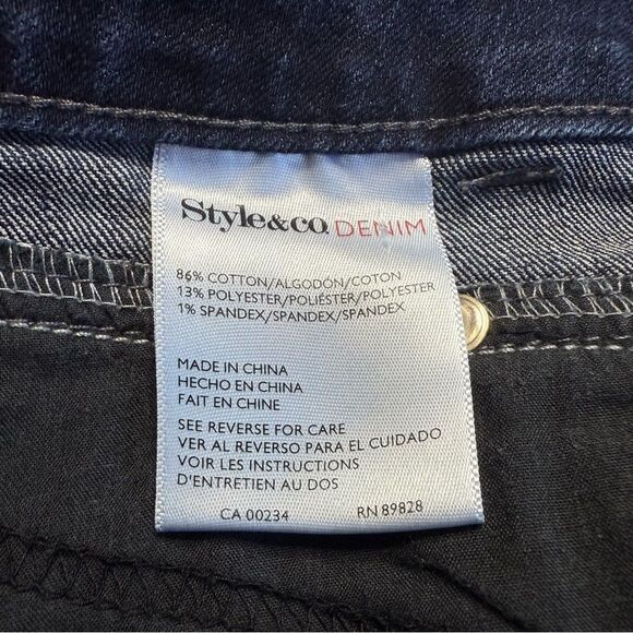 Style & Co Tummy Control Blue Jean Denim Skirt Dark Wash Back Vent Sz 16 - Picture 11 of 13